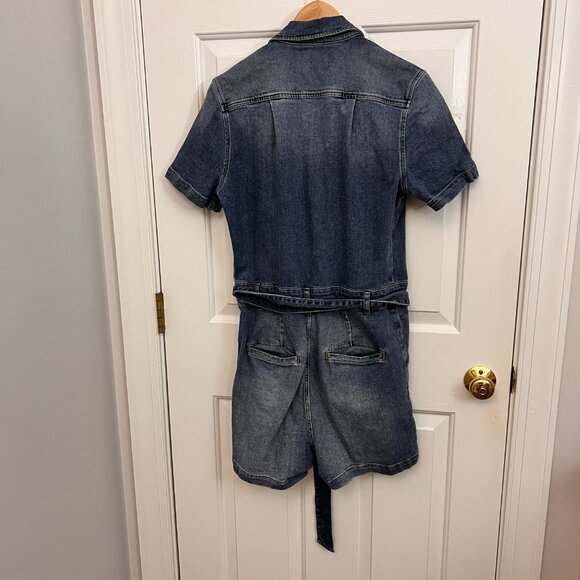 Frame Pleated Coverall Short Romper Button Front Playsuit Stretch Denim Maxson M - Picture 10 of 12